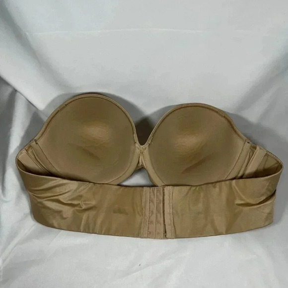 Cacique Size 46C Strapless Underwire Bra 5 Hook Tan Beige Balconette Silicone - Picture 2 of 8